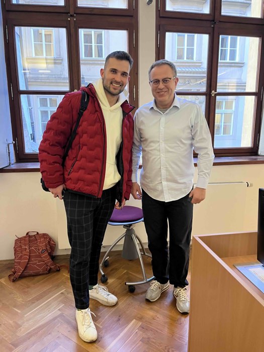 Marek Stefanec with Václav Moravec at the Faculty of Mathematics and Physics